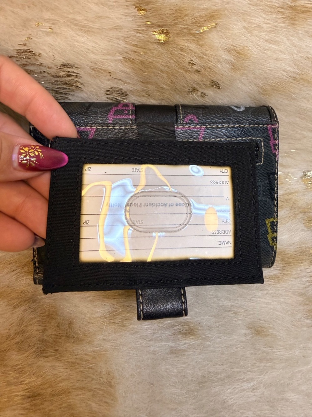 Cathy Van Zeeland Y2K Trifold Wallet Black Multicolor Print New Retro 2000s - Picture 11 of 13